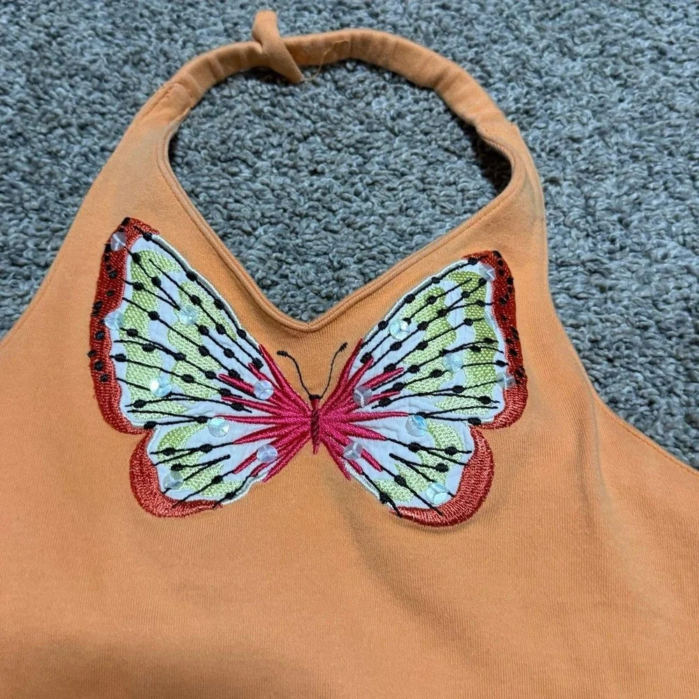 Gymboree Girls Size 6 Butterfly Halter Top Orange Ruffle Y2K Summer